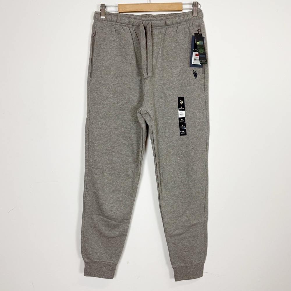 US Polo Assn Fleece Jogger Pants Mens Medium Heather Grey Sweatpants Pockets NWT